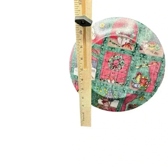 HANDMADE OLD FASHIONED CHRISTMAS COTTAGE CORE DECOUPAGE FABRIC GLASS PLATE - Picture 5 of 6